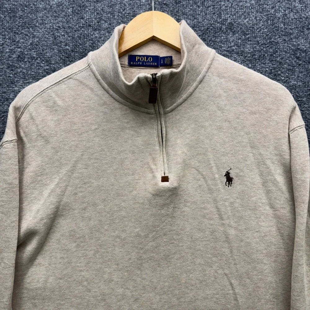 Polo Ralph Lauren Quarter Zip Pullover Mens Large Tan Long Sleeve Fleece Casual